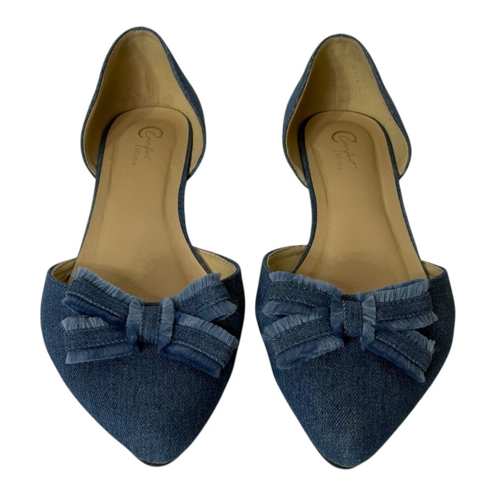 Comfort by Predictions Women's 11W Denim Flat Shoes‎ With Denim Fringe Bow - Picture 6 of 10